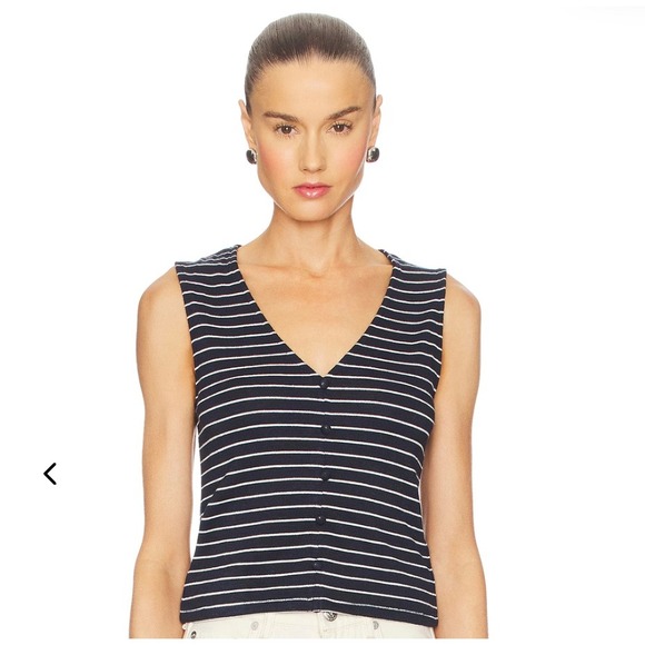 rag & bone Tops - Rag & Bone Navy Blue White Knit Striped V-Neck Sleeveless Button Front Top Small